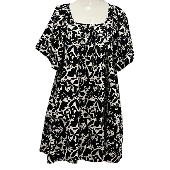 Free Assembly Relaxed Fit Print Cotton Dress, Pockets, Black White, XL - Picture 2 of 9